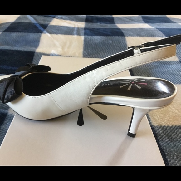 Darling White with black bow sling back pumps - Picture 3 of 7